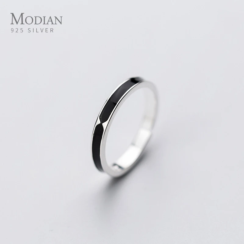 Женское кольцо Modian из серебра 925 пробы открытое регулируемое черное в Корейском