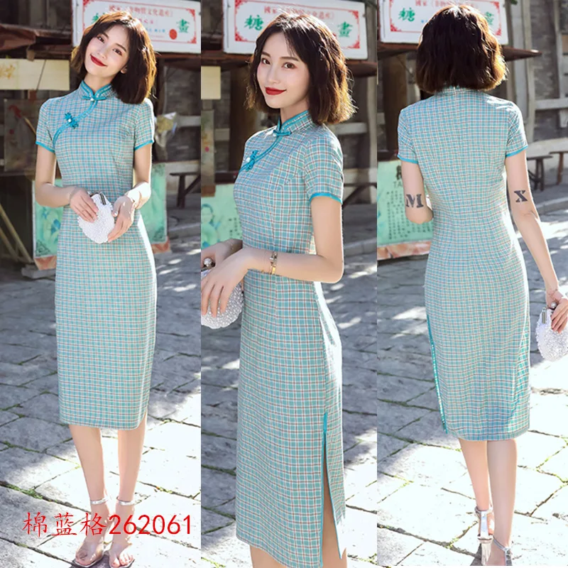 Summer Short Cheongsam Traditional Chinese Dress Women Sexy Modern Qipao Lattice Cotton Oriental Style Dresses Robe Courte | Тематическая