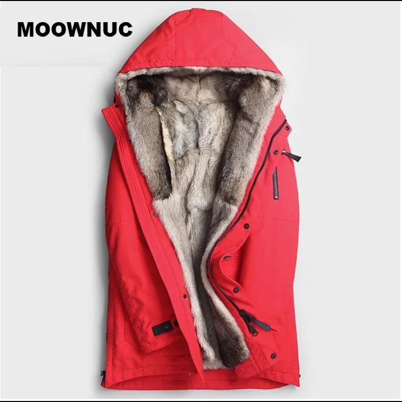 MOOWNUC men hooded jackets 2019 new arrival winter high quality warm wolf fur liner men's parkas plus-size M-5XL | Мужская одежда