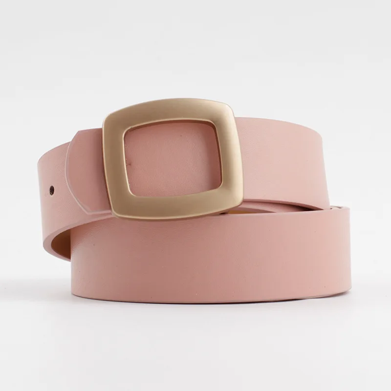 

2020 Wide Leather Waist Strap Belt Women Black White Pink high quality Gold Square Pin Metal Buckle belts Female Belts for Jeans
