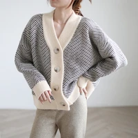 vintage striped cardigan sweater women autumn winter warm thick sweater female single breasted outer knitwear high quality