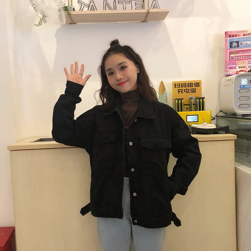 Новинка 2019 Женская свободная Модная Джинсовая куртка bf с длинными рукавами