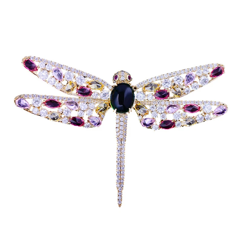 Большой стрекоза брошь в виде желтого и красного цветов стразы броши Винтаж