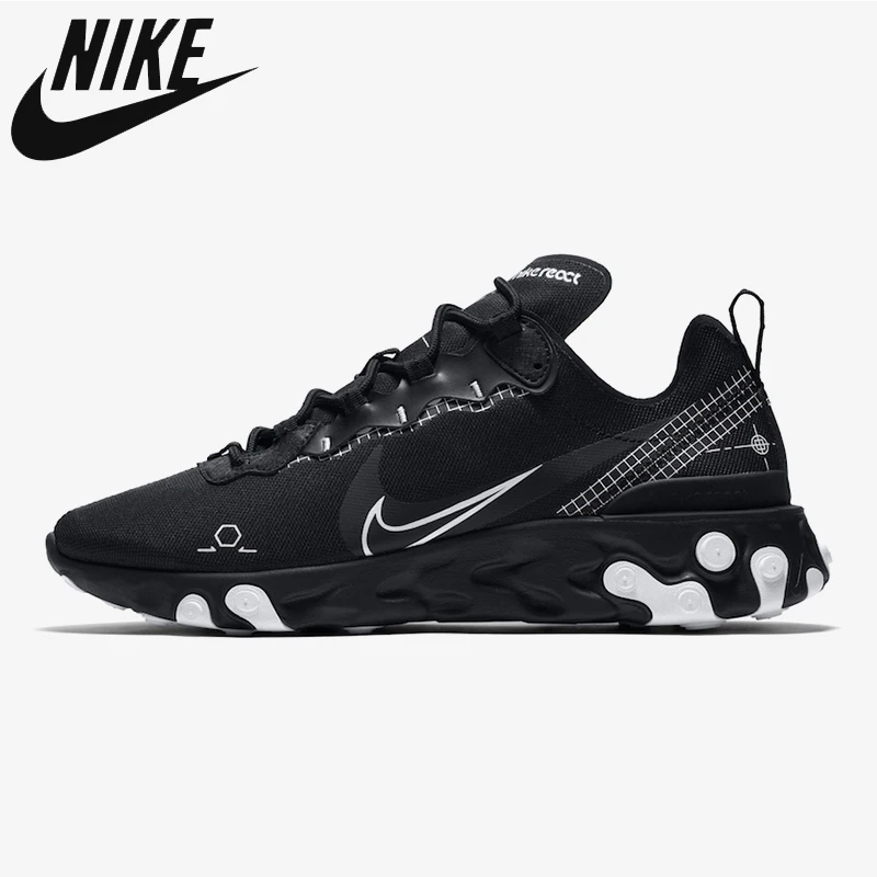 

Authentic React Element 55 Men's Running Shoes Black White Outdoor Fashion Women's Sports Sneakers Size 36-45