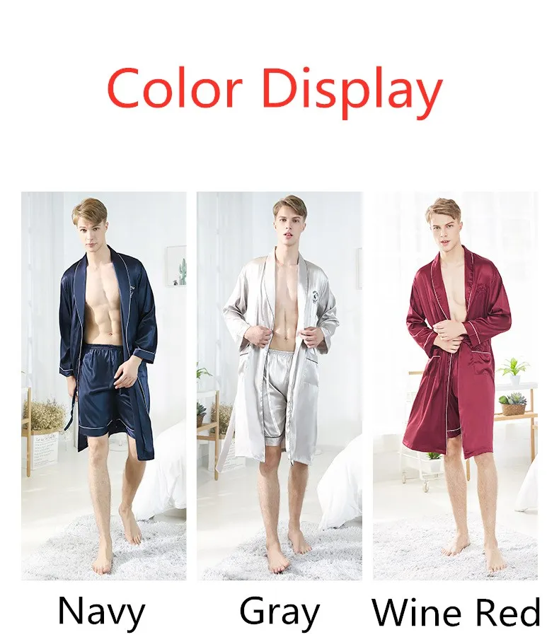 Мужская шелковая атласная пижама комплект из брюк и шорт домашняя ночная рубашка