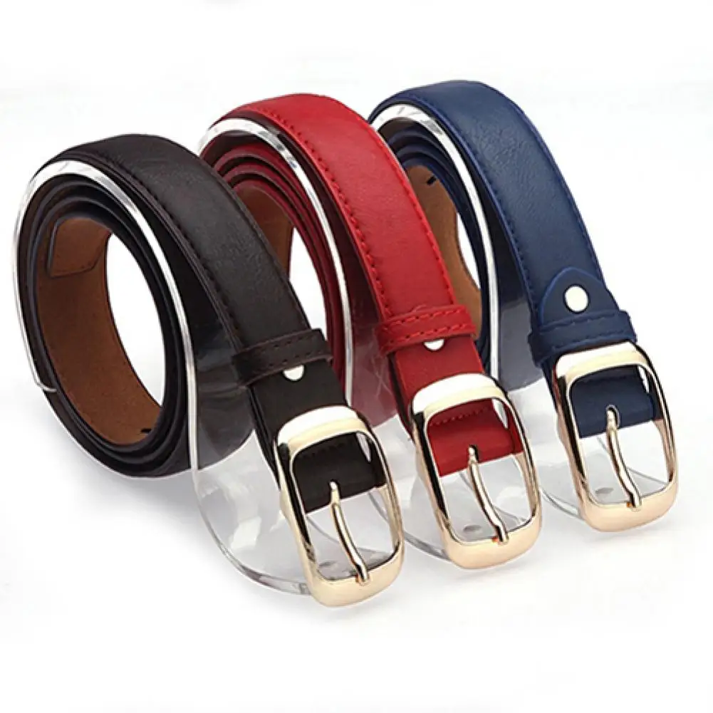

Fashion Women Belt Faux Leather Alloy Pin Buckle Waist Strap Belt Slim Belt Designer Women Jean Belt Long