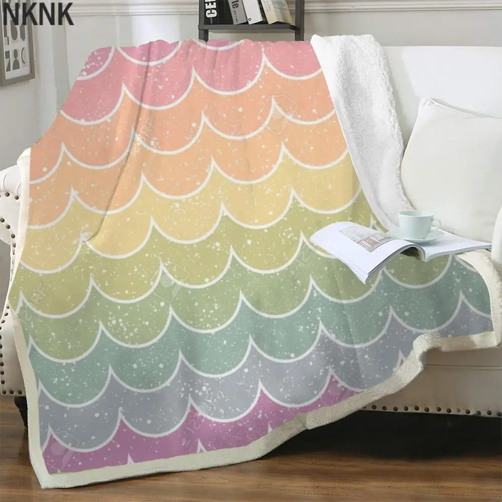 

NKNK Brank Colorful Blanket Rainbow 3D Print Abstract Bedspread For Bed Stripe Plush Throw Blanket Sherpa Blanket New Vintage