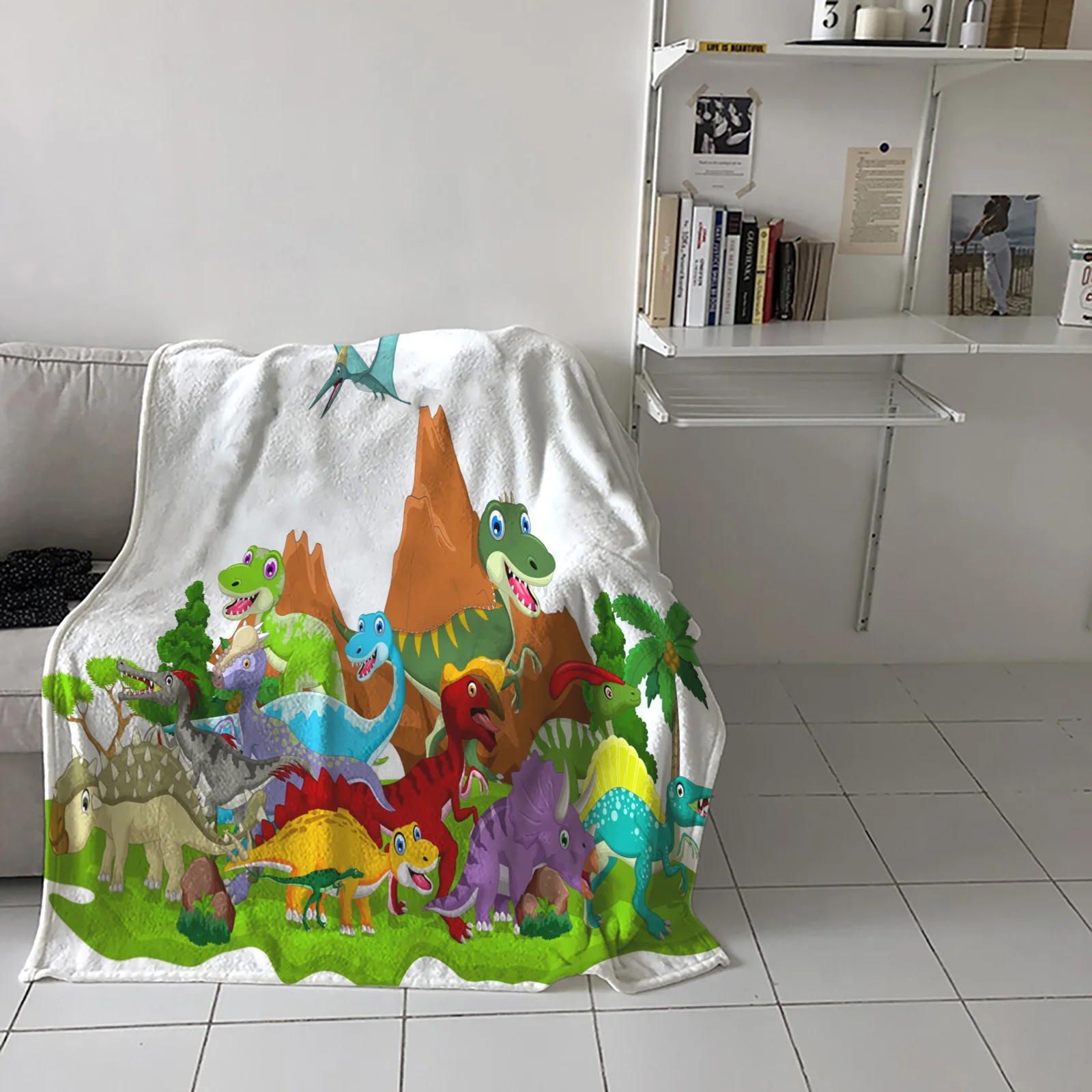 

Jurassic Dinosaur Grassland Trees Throw Blanket Picnic Blanket Portable Soft Bedspread Microfiber Flannel Blankets for Beds