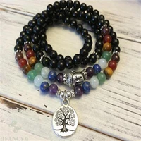 8mm black onyx 7 color stones gemstone 108 beads mala bracelet spirituality diy buddhism meditation healing chakas bless