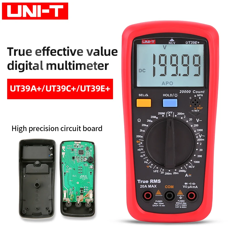 Ручной цифровой мультиметр UNI T UT39E + AC/DC 20A 1000V Автоматический диапазон истинное