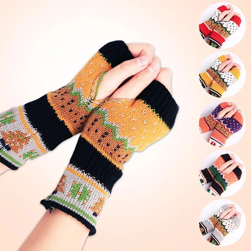 

Christmas Gloves Knit Gloves Half Finger Woman Gloves Warm Fingerless Winter Xmas Gifts Thick Guantes Mujer Eldiven For New Year