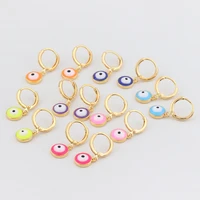 2021 new small colorful hoop earrings rainbow turkis eye charms gold color brass hoop earrings for women ladies jewelry