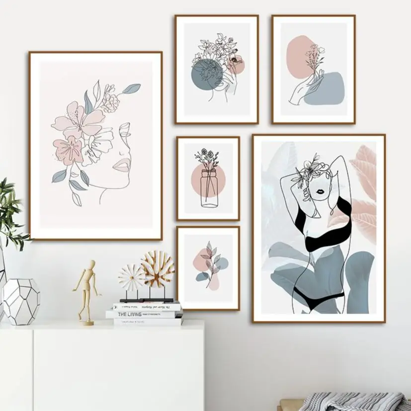 

Lines Abstract Woman Face Flower Leaf Sun Nordic Posters And Prints Wall Art Canvas Painting Wall Pictures For Living Room Decor