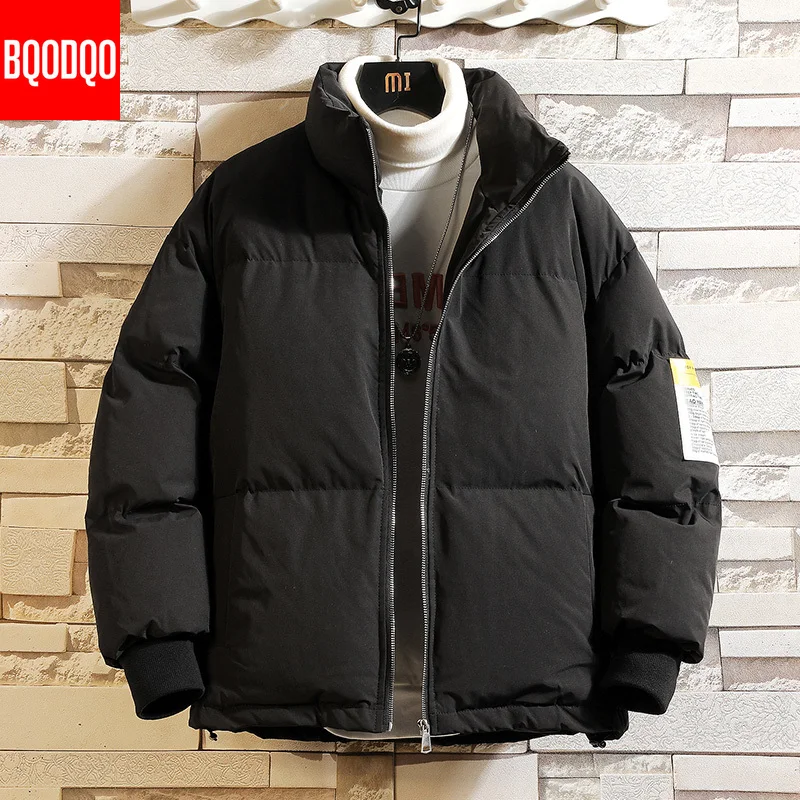 M-5XL, зимняя куртка, Мужская парка, Белая теплая модная куртка с воротником-стойкой, Мужская теплая однотонная куртка в стиле хип-хоп, толстые куртки и пальто, парки