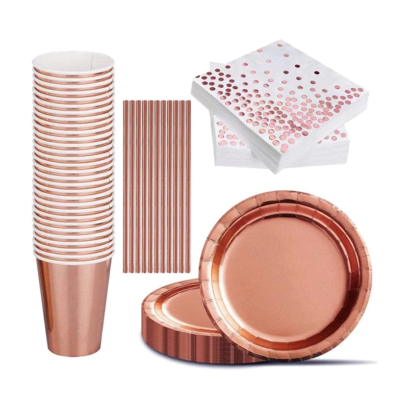 

30 Guests Disposable Tableware Paper Plates Cups Napkin Paper Straws for Dinner Party Birthday Baby Shower Party Wedding