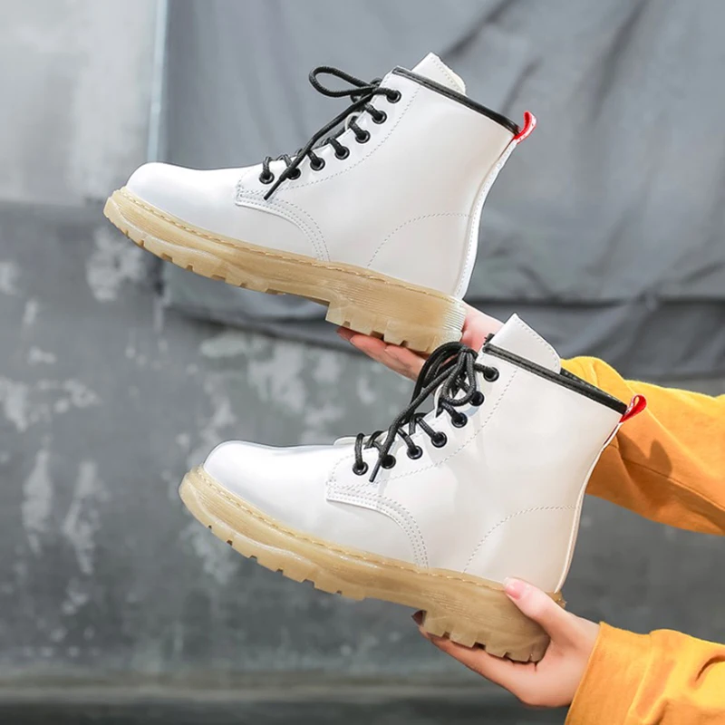 

Women Boots PU Leather Low Heel Ankle Boots For Women Comfortable Autumn Women Shoes Lace-Up Fashion Martin Boots High Top Shoes