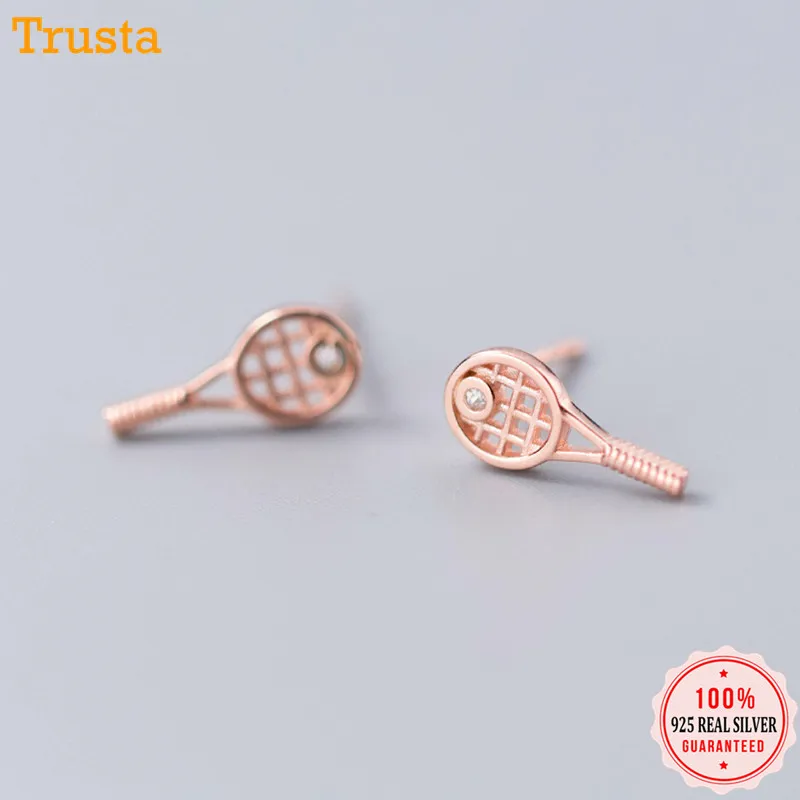 Trusta 925 Sterling Silver Earring Jewelry Women's Fashion Small Tennis Racket Stud Earrings Sport Gift for Girls Teens DS1283 |
