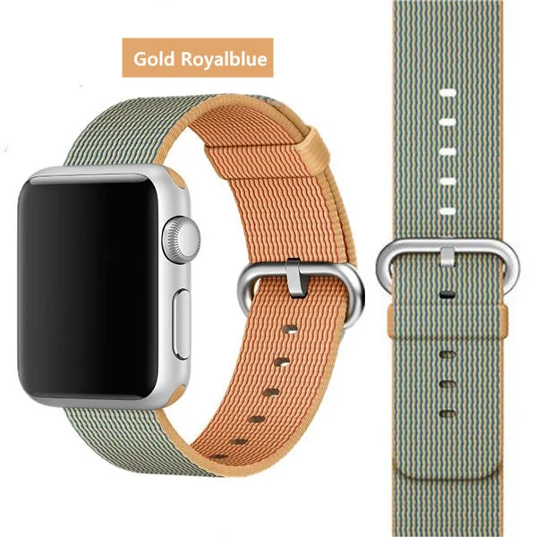 Gold Roaylblue 7 Ремешок EIMO Nato для apple watch, ремешок 44 мм, 40 мм, apple watch 5, 4, 3, 2, iwatch, ремешок 42 мм, 38 мм, плетеный нейлоновый браслет correa, ремешок для часов - Цвет ремешка: Gold Roaylblue 7