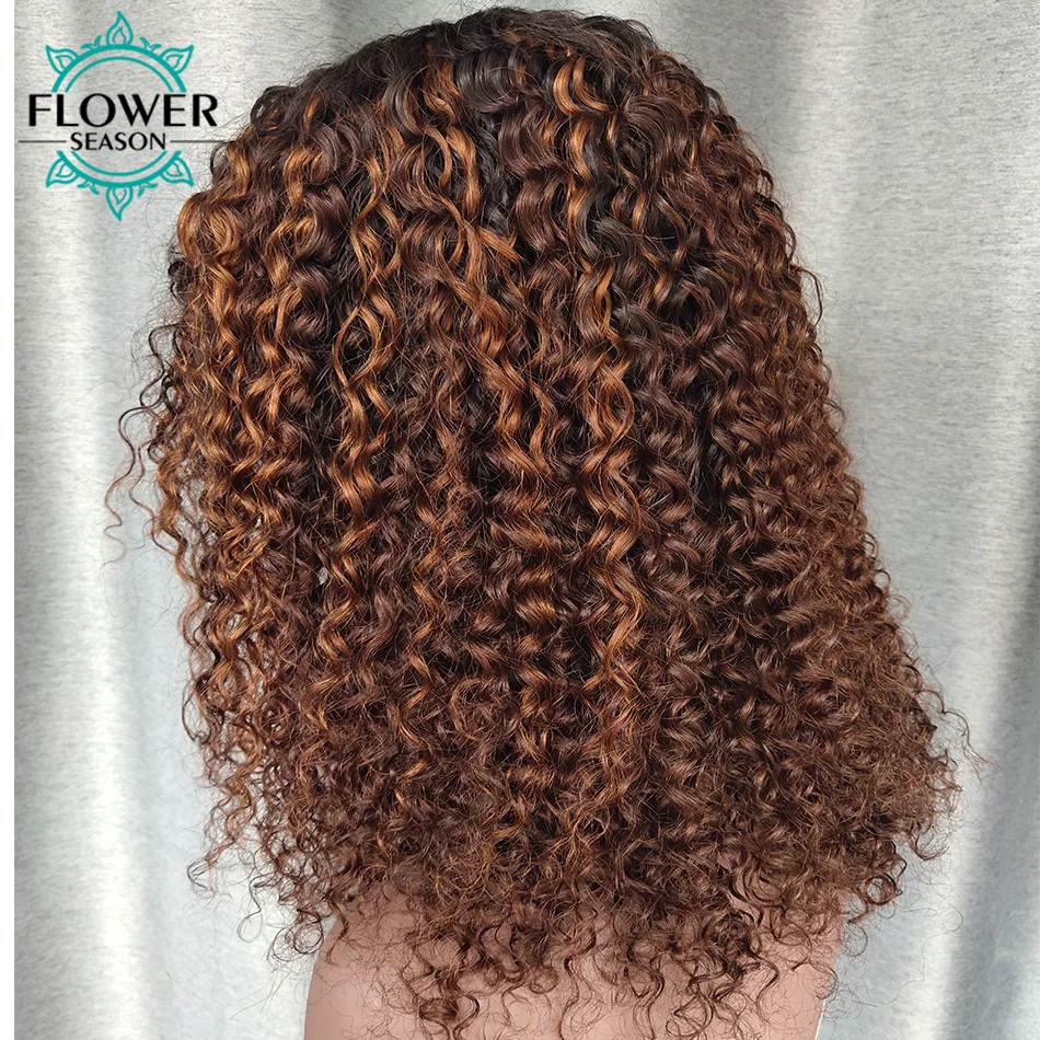 

Highlight Ombre Colored Wig Curly Human Hair Wigs Honey Blonde Kinky Curly Full Machine Made Scalp Top Wigs For Black Women