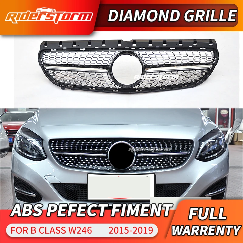 Алмазная решетка черного и серебряного цвета для переднего бампера B Class W246