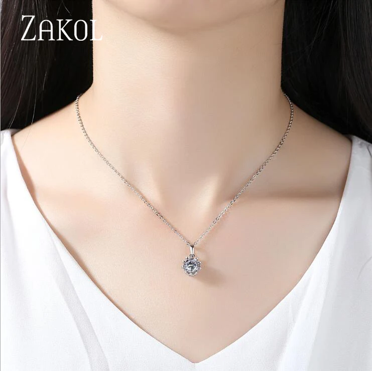 ZAKOL модные классические блестящие круглые серьги-гвоздики с фианитом ожерелье