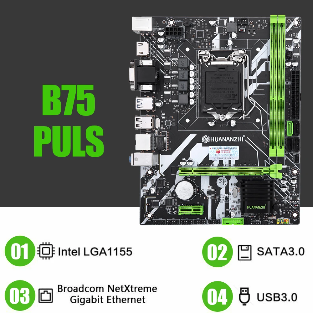 

HUANANZHI B75 PLUS V3.1 Motherboard M-ATX For Intel LGA 1155 i3 i5 i7 DDR3 1600MHz 16GB SATA USB 3.0 PCI-E VGA HDMI-Compatible