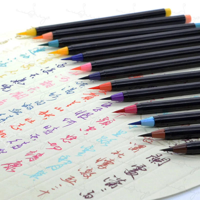 Ручка для рисования акварелью и кисточкой 20 цветов | Канцтовары офиса дома