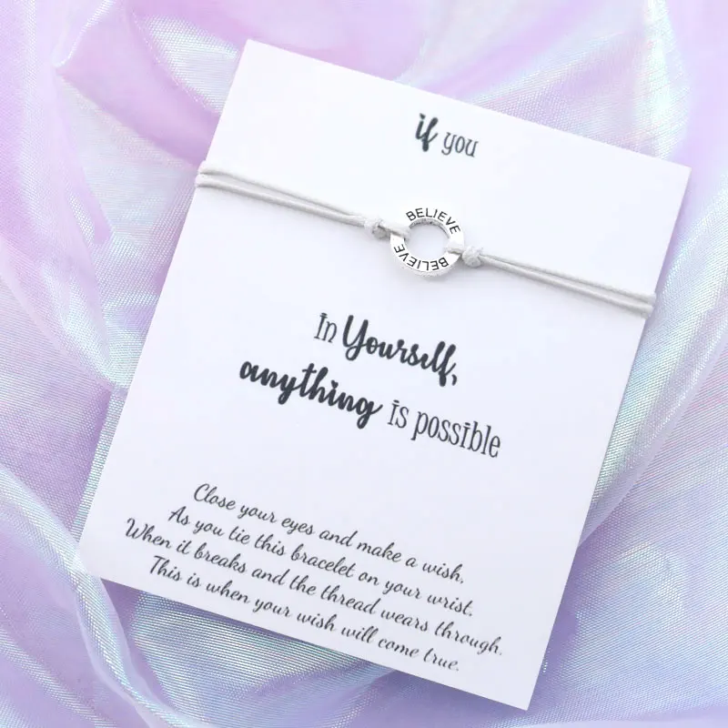 Верьте в себя Wish Bracelet Believe String Bracelet Серебряный верующий Шарм для женщин и мужчин дружба вдохновляющий подарок