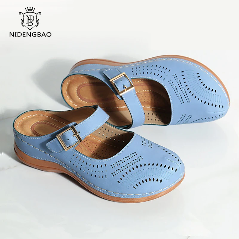 

Women's Casual Shoes Comfort Slip-on Flats Shoes Girls Hollow Round Toe Sandals Soft Sole Shoes Solid PU Outside Shoes Ladies