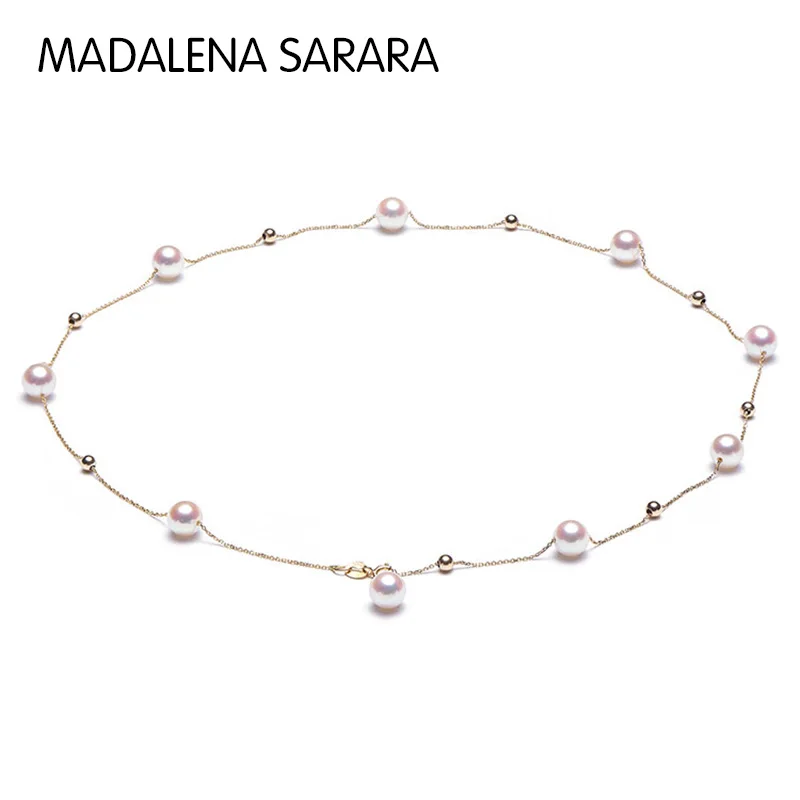 

MADALENA SARARA 5-6mm AA Saltwater Akoya Pearl 18K Gold Women Pendant Necklace Slide Style Handmade Au750 Women Necklace