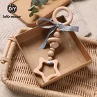 Деревянные погремушки Let's Make для детей 0-12 месяцев, 1 шт., развивающие игрушки из бука, животное, прорезыватель, слон, лента, погремушка
