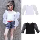 Toddler Kids Baby Girl Long Lace Puff Sleeve Shirts Summe Pullover Tops Outfits Black White
