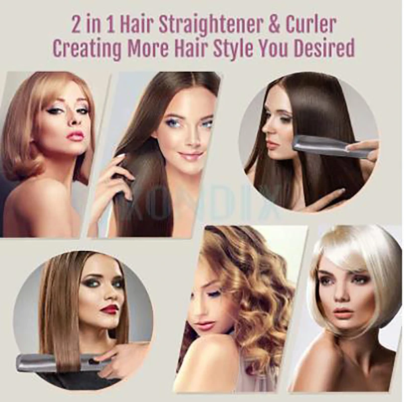 

2-in-1 Hair Curling Iron Straightener Spiral Beach Wave Professinal Hair Ceramic Hair Straight Styler Fashion Styling Tools