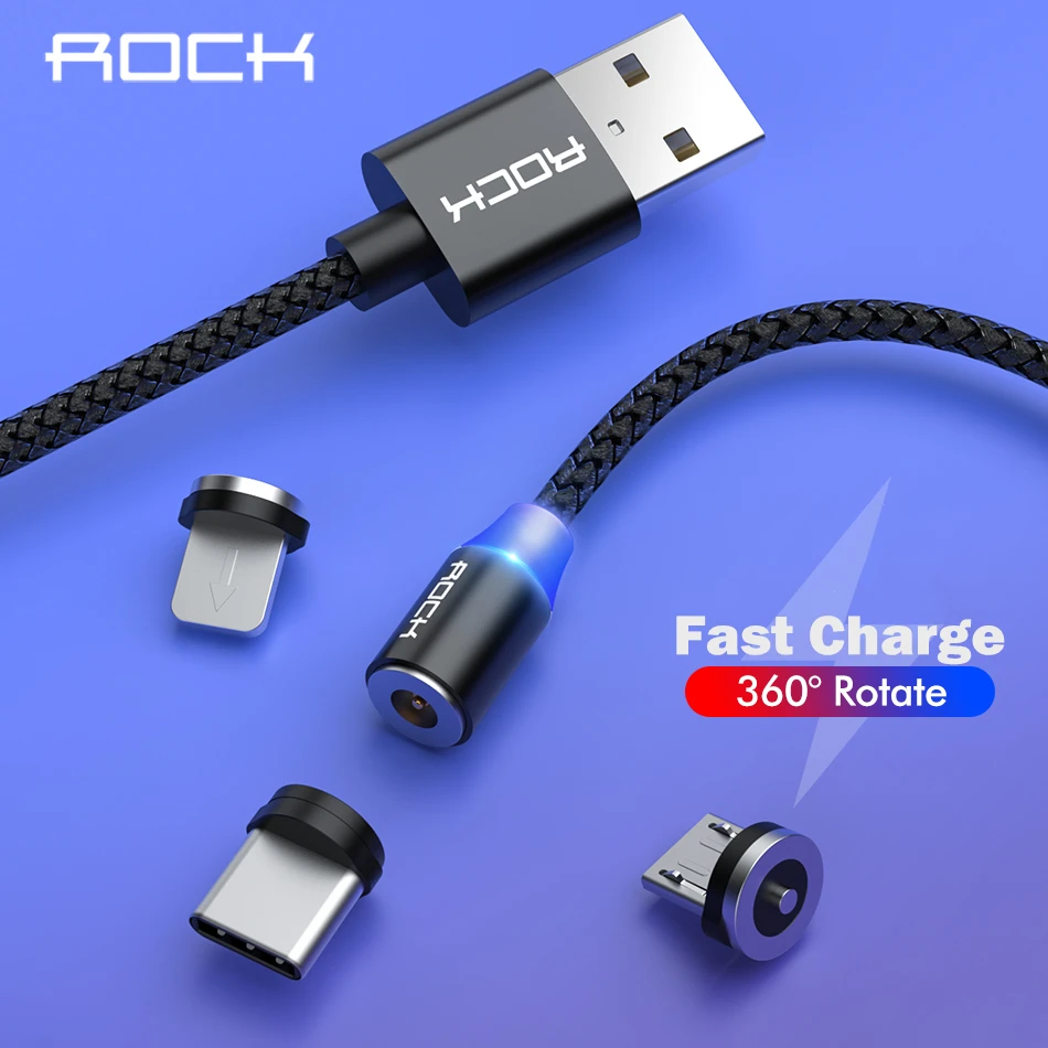 Магнитный usb-кабель ROCK для быстрой зарядки, кабель USB type C, Магнитный зарядный кабель Micro usb для зарядки и передачи данных, кабель USB для мобильного телефона