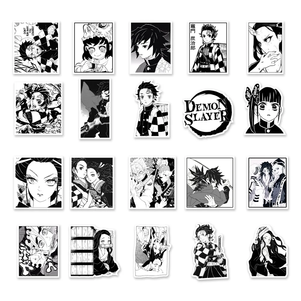 103050pcs black and white anime demon slayer stickers decals laptop skateboard phone bike car luggage cool sticker for kids free global shipping