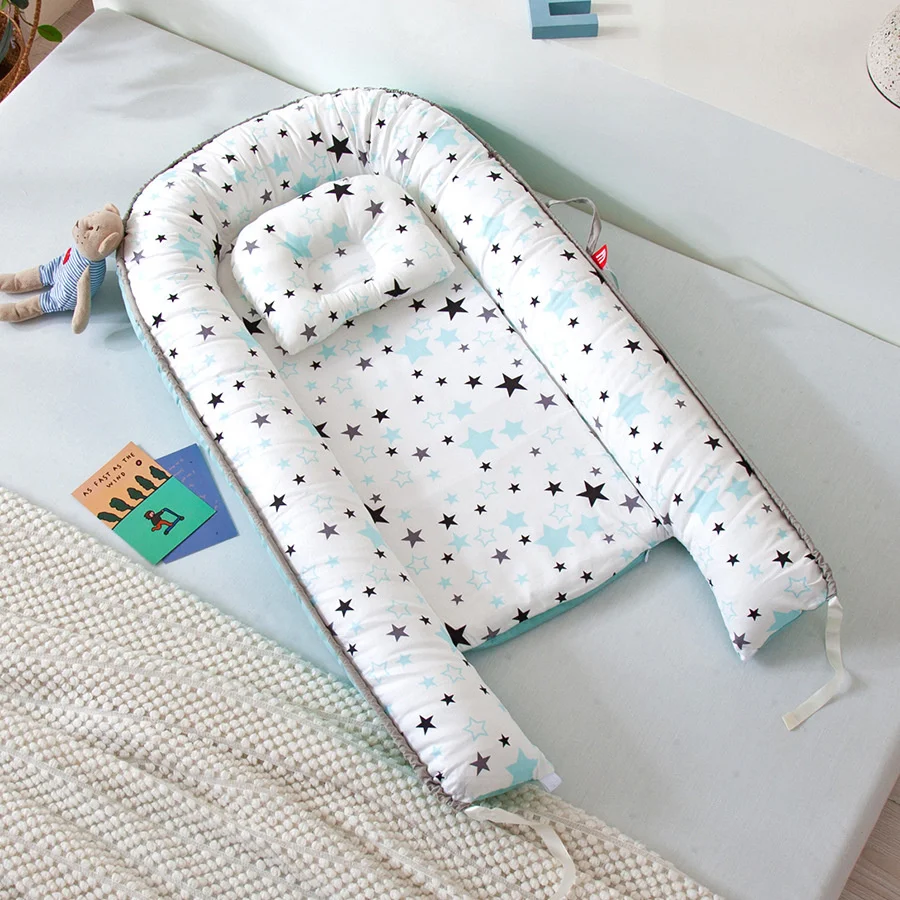 

85x50cm Cartoon All Season With Pillow Baby Nest Bed Portable Crib Folding Baby Nursery Sleep Nest Cradle Kids Carry Cot