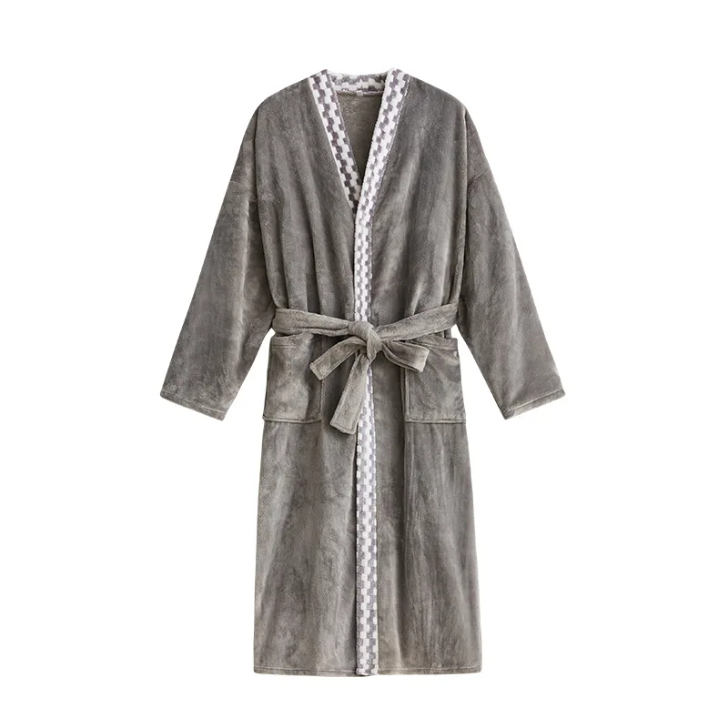 

2021 autumn and winter Flannel nightgown Men and women the same paragraph V-neck thickening Simple and comfortable pajamas