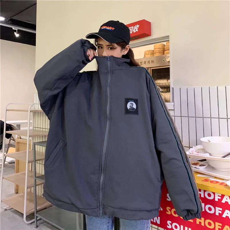 Женская свободная куртка-бомбер Harajuku Повседневная Базовая черная куртка