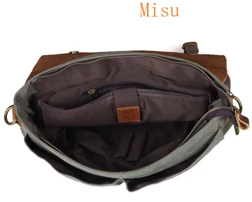 

Vintage casual men's portable briefcase canvas postman bag Messenger bag with crazy horse leather 14 Inch Laptop Crossbody Bag