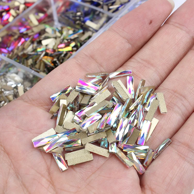 

30Pcs White AB Rhinestones 2.5x9mm Strip Shape Crystal Glitter Stones DIY 3d Design Nail Art Decorations