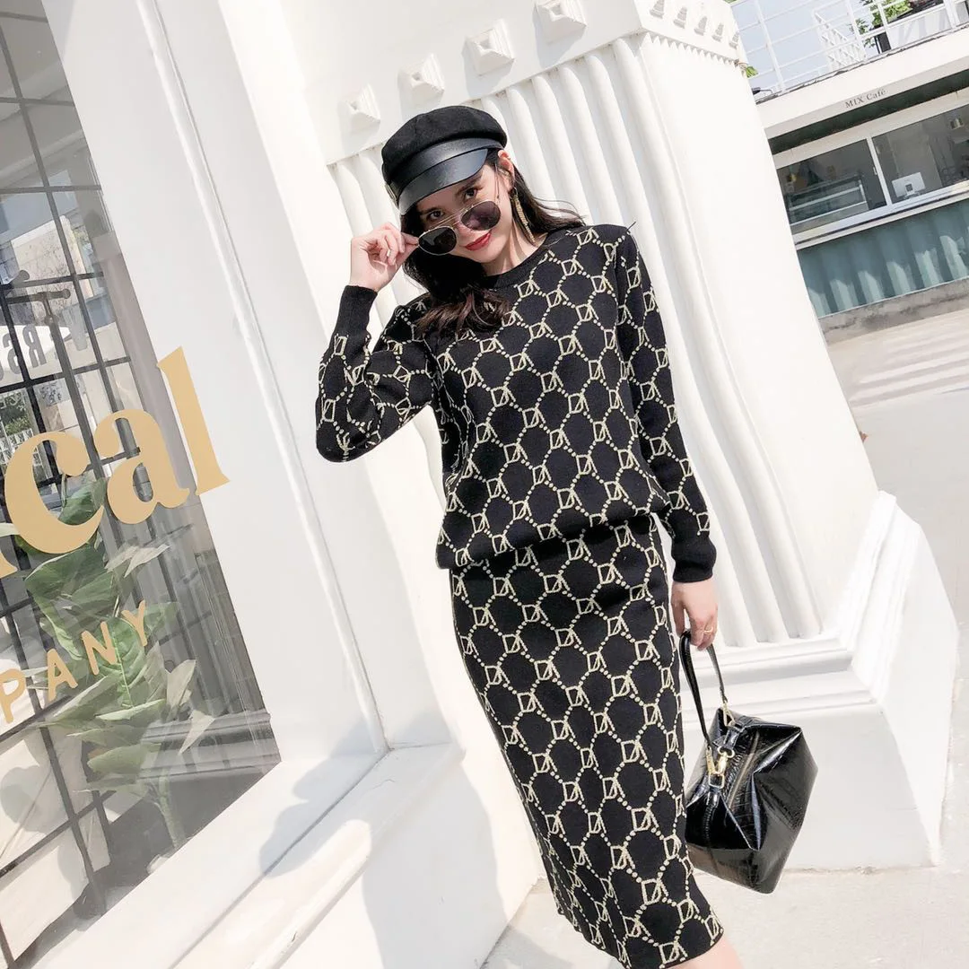 Новый пуловер вязаная рубашка свитер из двух предметов Женская юбка топ Осенний