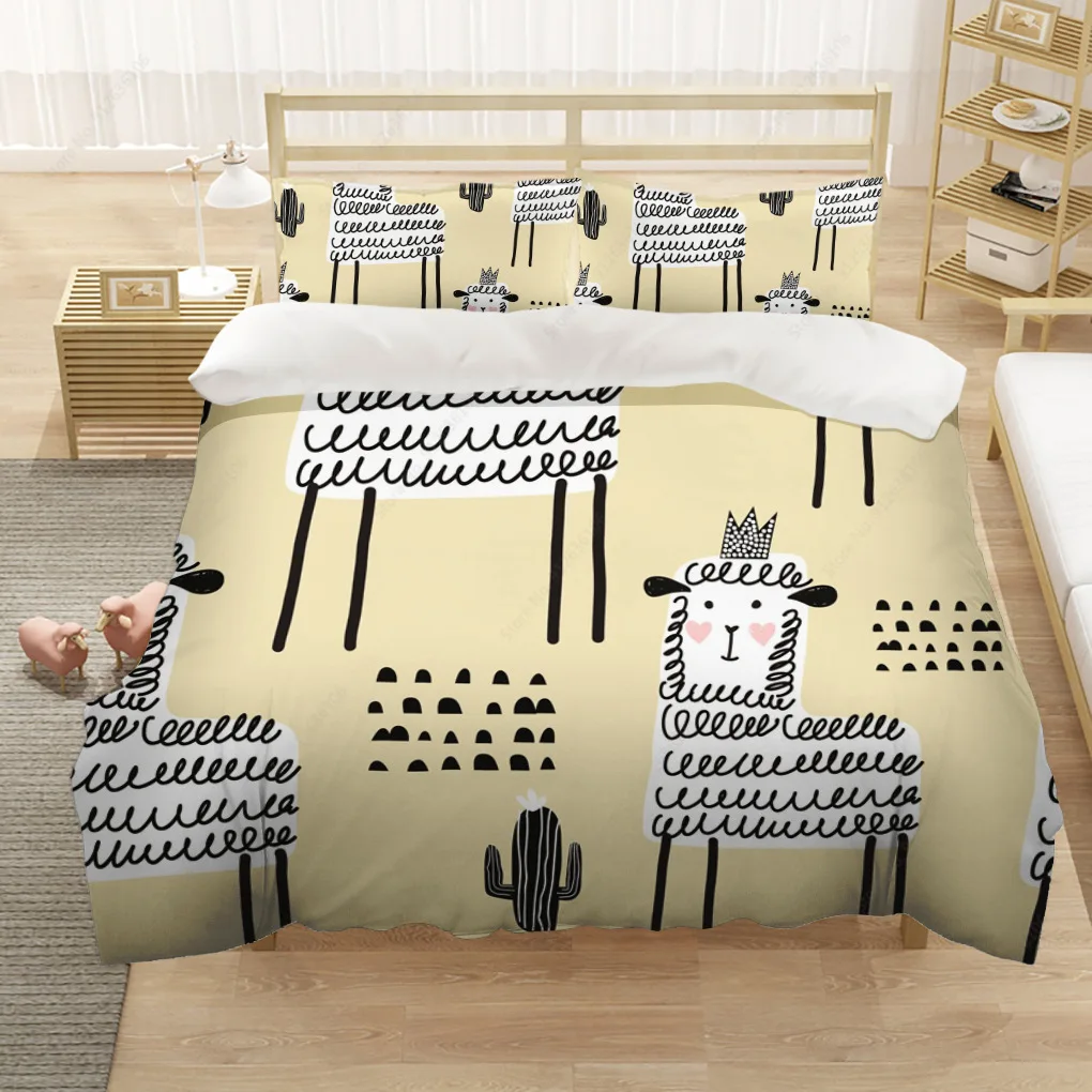 

3pcs Cute Cartoons Alpaca Pattern Bedding Sets High Quality Child Duvet Cover Comforter Soft Twin Single Full Queen King Size