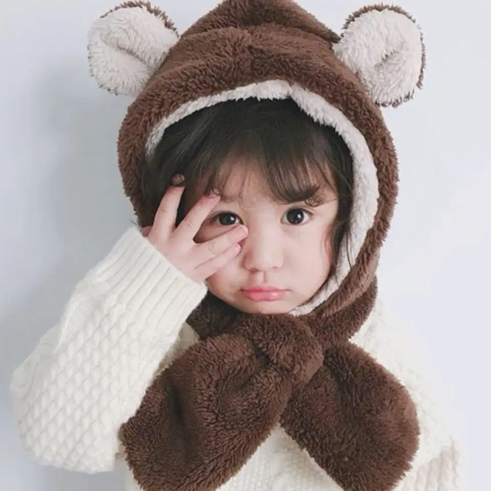 

Children's Hats Baby Girls Ear Protection Caps Girls Boys' Hats Autumn And Winter Infant Scarfs One Thickened Plush Hat