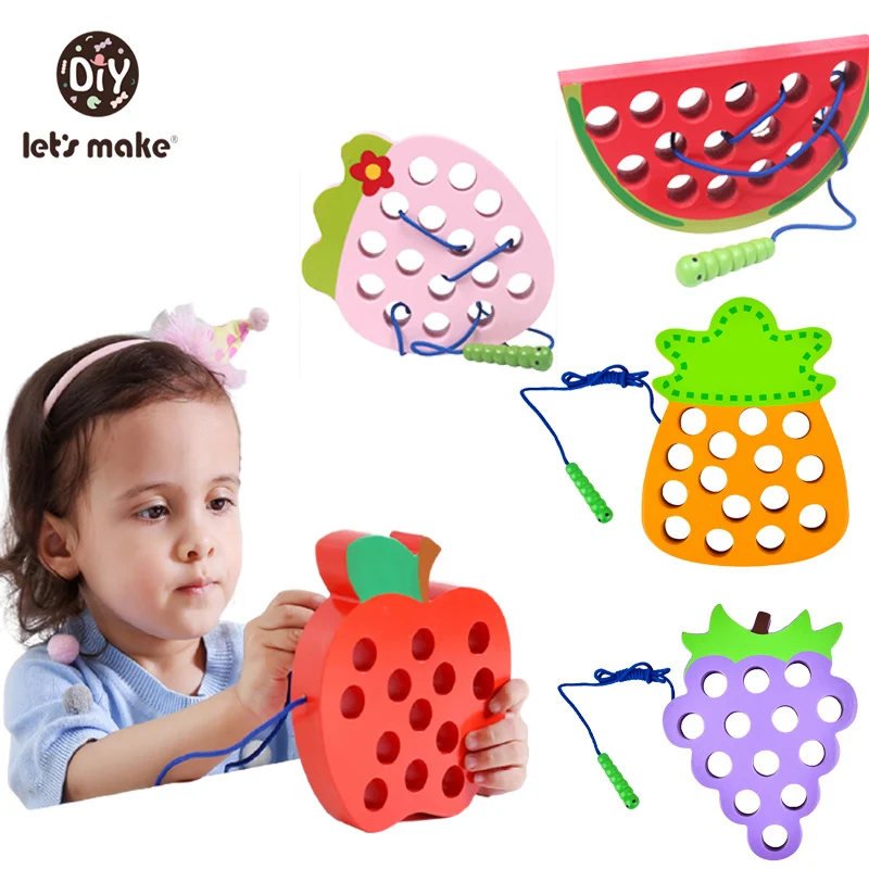 

Let's Make Montessori Toys 1PC Baby Cartoon Puzzle Wooden Fruit Threading Toy Children's Early Education Enlightenment Toys