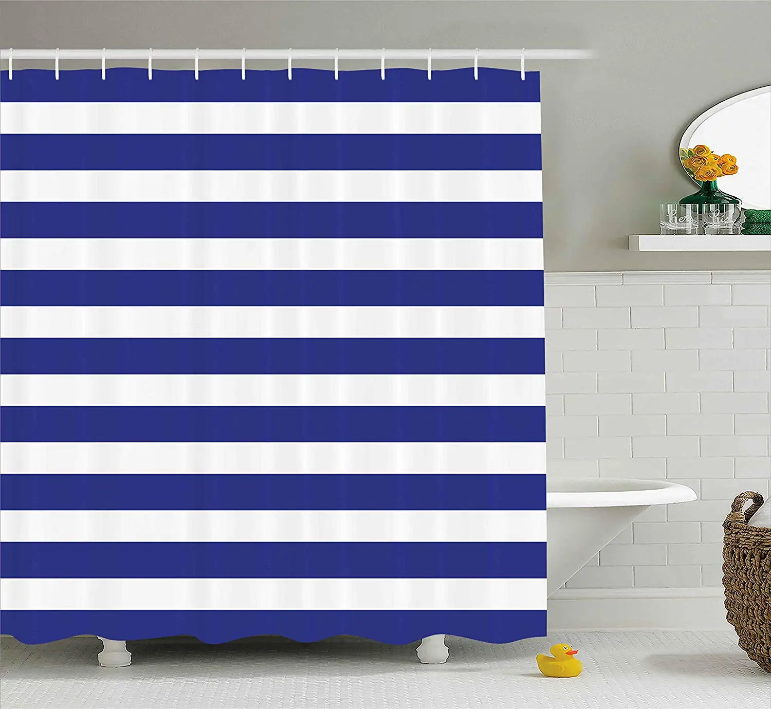 Полосатый душ Шторы мореходный морской Стиль Темно синие и белый моряк тема