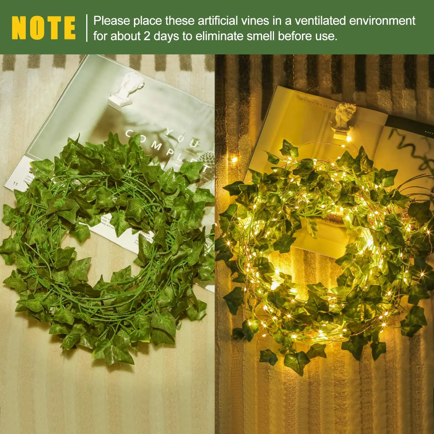 12PCS 26M/84FT Artificial Plants WITH 100LED Home Decor Hanging Vines Fake Leaf Garland Leaves Diy For Wedding Party Bathroom - купить по