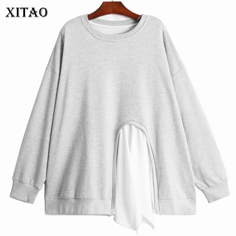 

XITAO O-neck Casual Sweatshirts 2021 Autumn New Solid Color All-match Loose Long Sleeve Patchwork Large Size Top Women WMD3866