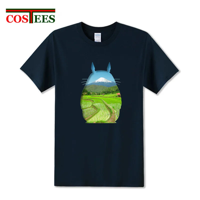 Потрясающая футболка с силуэтом Тоторо Мужская обрамлением Маунт Фудзи над