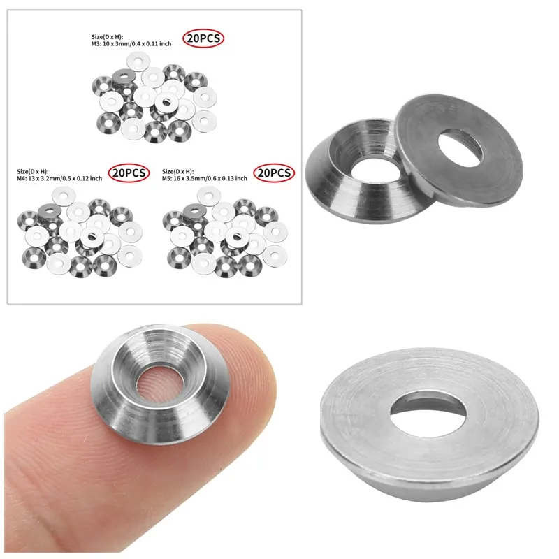 

20Pcs 304 Stainless Steel Washer Cone Cup Head Screw Gasket Conical Washer Shim Reinforcement Ring M3/M4/M5 Spring Lock Washer