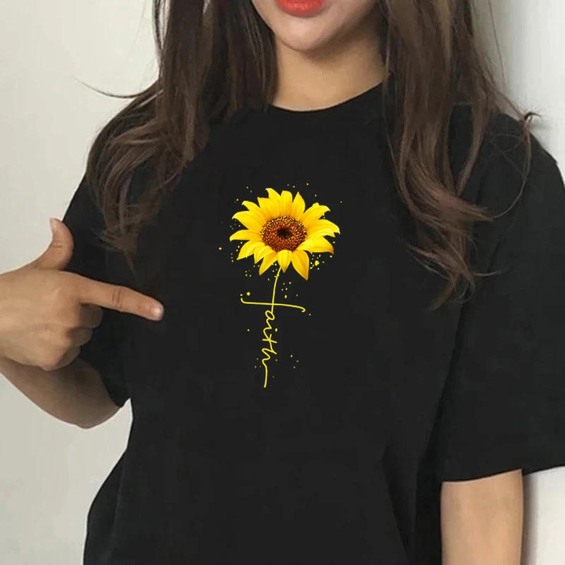 

2121 New Women's T-shirt Sunflower Print Summer Fashion Women's Short Sleeve Round Neck Harajuku Graphic T-shirt Y2k Top